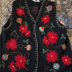Festive Floral Embroidered vintage  Christmas Vest